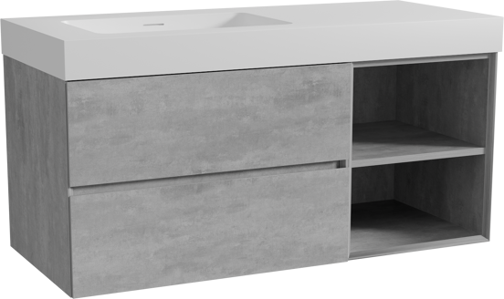 Storke Edge zwevend badmeubel 120 x 52 cm beton donkergrijs met Mata High asymmetrisch linkse wastafel in solid surface mat wit