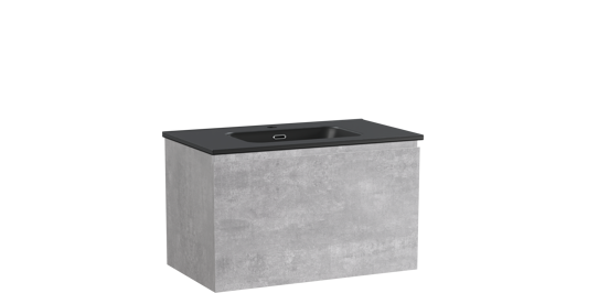 Linie Lado hängendes Möbelstück Set: 80 x 46 cm, Beton dunkelgrau, mit Baro Einzelwaschtisch, Porzellan Schwarz matt