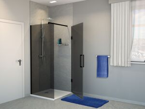 Balmani Modular inloopdouche met deur 80 x 200 cm rookglas mat zwart profiel
