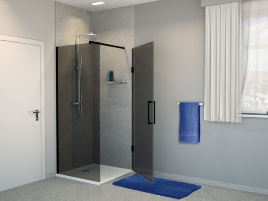 Balmani Modular inloopdouche met deur 100 x 200 cm rookglas mat zwart profiel