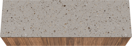 Balmani Fila zwevend badkamermeubel 180 x 55 cm notelaar met Stretto enkel of dubbel tablet in terrazzo greige terrazzo, Verticale symmetrische rechte ribbel