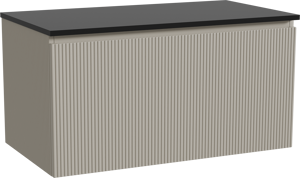 Storke Ribs meuble salle de bains suspendu 95 x 52 cm soie grise avec Panton tablette simple en mdf enduit de poudre noir mat, Nervure droite symétrique verticale