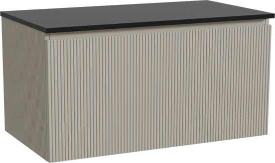 Storke Ribs meuble salle de bains suspendu 95 x 52 cm soie grise avec Panton tablette simple en mdf enduit de poudre noir mat, Nervure droite symétrique verticale