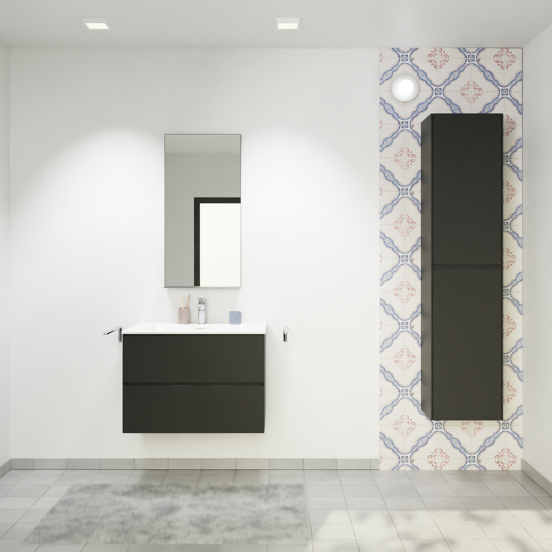 Storke Edge meuble salle de bains suspendu 75 x 52 cm noir mat avec Scuro High plan simple en quartz noir mat