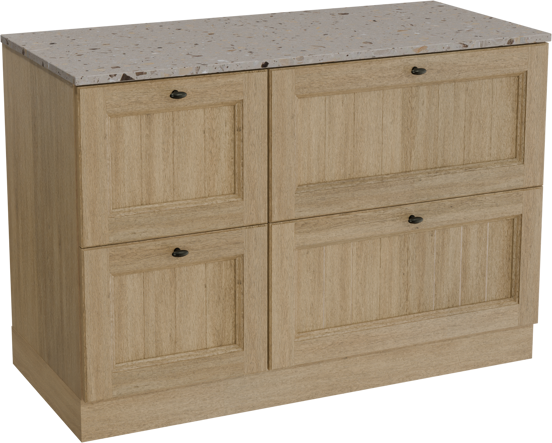 Balmani Lemon staand badmeubel 120 x 55 cm verweerd eiken met Stretto enkel of dubbel wastafelblad in terrazzo greige terrazzo