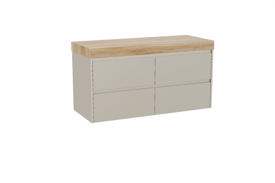 Storke Seda hängendes Möbelstück Set: 130 x 52 cm, Seidengrau, mit Kada Einzel- oder Doppel Waschtischplatte, Hochdrucklaminat (HPL) Rustikales Teak