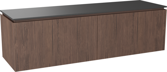 Balmani Eclips meuble salle de bains suspendu 180 x 55 cm Noyer américain avec Stretto tablette simple ou double en Granit noir, Nervure droite symétrique verticale