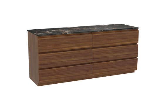 Balmani Lucida staand badkamermeubel 180 x 55 cm amerikaanse notelaar met Stretto enkel of dubbel tablet in marmer portoro gold