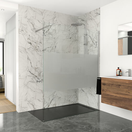 Balmani Modular inloopdouche 80 x 200 cm helder glas met matte strook glanzend chroom profiel