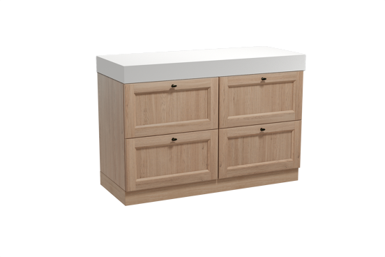 Balmani Lemon staand badkamermeubel 135 x 55 cm verweerde eik met Dominus enkel of dubbel tablet in solid surface mat wit