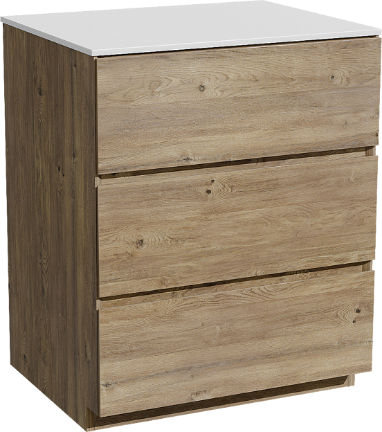 Storke Edge staand badkamermeubel 65 x 52 cm ruwe eik met Tavola enkel tablet in solid surface mat wit