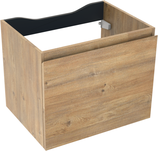 Linie Lado zwevend badkamermeubel 60 x 46 cm natuur eik met Lado enkel tablet in melamine leisteen grijs