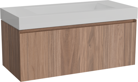 Balmani Idra meuble salle de bains suspendu 120 x 55 cm noyer avec Modus lavabo simple pour 2 trous de robinet en solid surface blanc mat