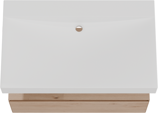 Balmani Mitra Elements meuble salle de bains suspendu 90 x 55 cm chêne naturel avec Modus plan simple en solid surface blanc mat