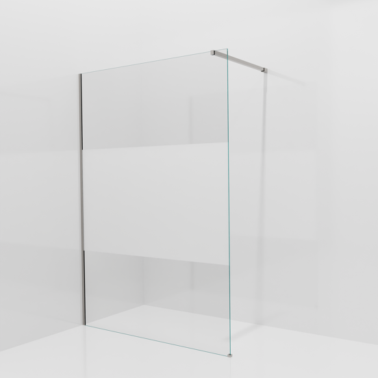 Balmani Modular Walk-In Dusche: 140 x 200 cm, Klarglas mit mattiertem Streifen, inklusive Coating, Profil Brushed Inox