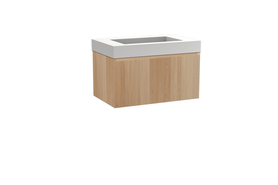 Balmani Idra zwevend badkamermeubel 90 x 55 cm natuur eik met Modus enkele wastafel in solid surface mat wit