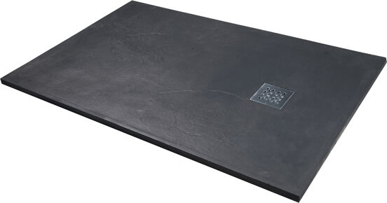Balmani Vibe douchebak 140 x 90 cm composietmarmer donkergrijs leisteenstructuur