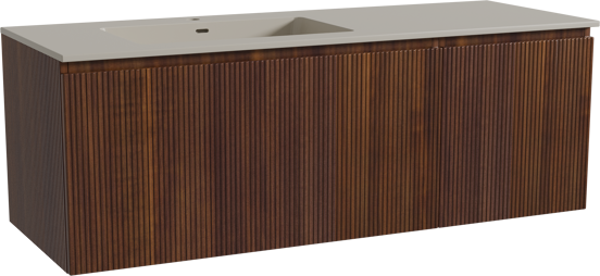 Storke Ribs hängendes Möbelstück Set: 140 x 52 cm, Nussbaum, mit Diva Waschtisch links, Top Solid, Seidengrau, Vertikale symmetrische gerade Rippe
