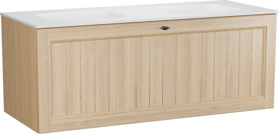 Balmani Lemon meuble salle de bains suspendu 135 x 55 cm, plaqué chêne naturel avec Tablo Arcato double vasque en blanc mat