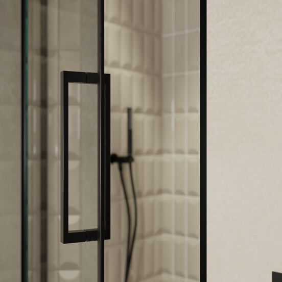 Balmani Senses Design douche draaideur links 100 cm x 210 cm Reflex spiegelglas, Zwarte profielen, met coating