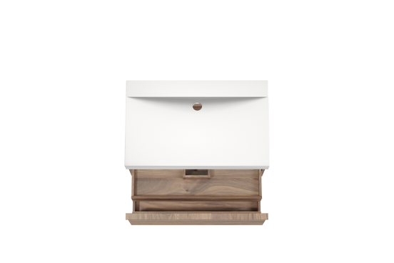 Balmani Forma meuble salle de bains suspendu 90 x 55 cm noyer américain avec Wave plan simple en solid surface blanc mat, Nervure droite symétrique horizontale