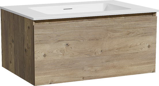 Storke Edge meuble salle de bains suspendu 75 x 52 cm chêne brut avec Mata plan simple en solid surface blanc mat