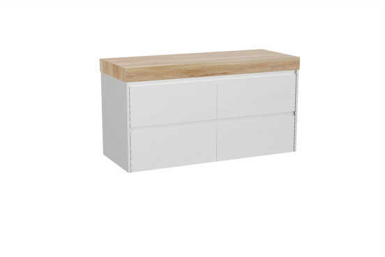 Storke Seda zwevend badkamermeubel 130 x 52 cm mat wit met Kada enkel of dubbel tablet in hpl rustieke teak