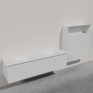 Balmani Fila meuble salle de bains suspendu 180 x 55 cm blanc mat avec Tablo Arcato double vasque en solid surface blanc mat et Fila colonne salle de bains
