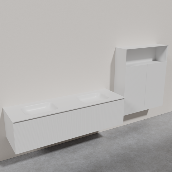 Balmani Fila meuble salle de bains suspendu 180 x 55 cm blanc mat avec Tablo Arcato double vasque en solid surface blanc mat et Fila colonne salle de bains