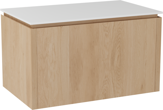 Balmani Eclips hängendes Möbelstück Set: 90 x 55 cm, Eiche Natur, mit Stretto Einzel Waschtischplatte Solid Surface Weiβ matt