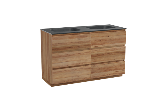 Balmani Lucida meuble salle de bains à poser 135 x 55 cm teck avec Tablo Arcato double vasque en granit noir