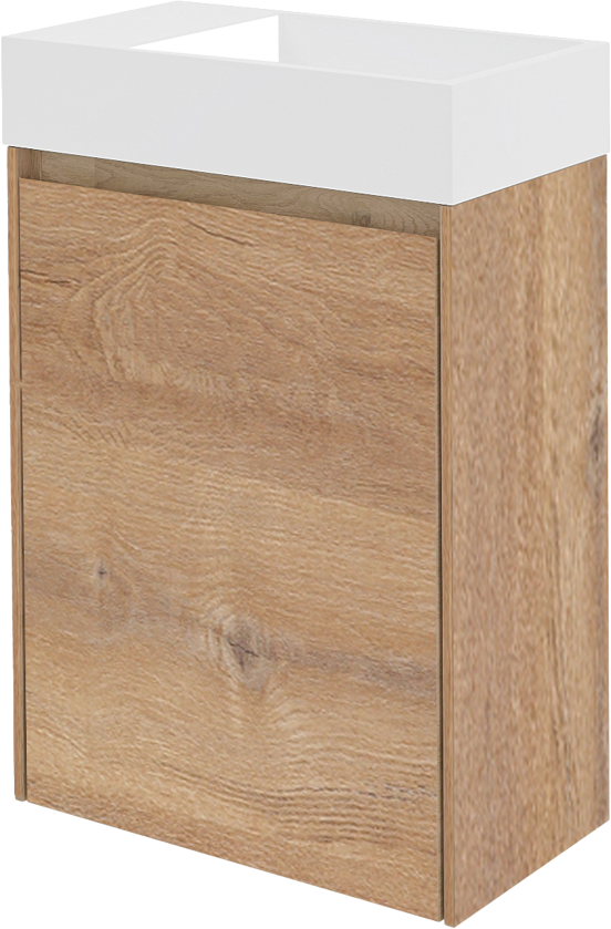 Storke Edge hängendes WC-Möbel-Set, 40 x 22 cm, Eiche rau, mit Fada Waschtisch in mattem Solid Surface