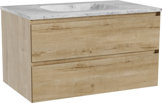 Balmani Mitra meuble salle de bains suspendu 90 x 55 cm chêne brut avec Tablo Arcato plan simple en marbre carrara