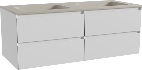 Balmani Mitra meuble salle de bains suspendu 135 x 55 cm blanc mat avec Tablo Strada double vasque en marbre composite soie grise