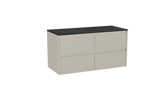 Storke Seda zwevend badkamermeubel 120 x 52 cm zijdegrijs met Panton enkel of dubbel tablet in gepoedercoate mdf mat zwart