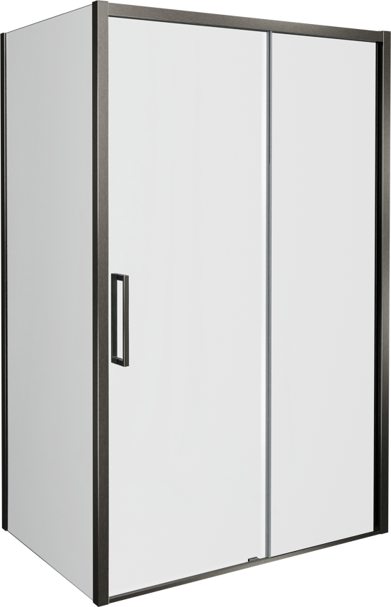 Balmani Senses Design douchecabine met rechtse schuifdeur en vaste zijwand, 140 x 100 cm, Helder glas, Brushed GunMetal profielen