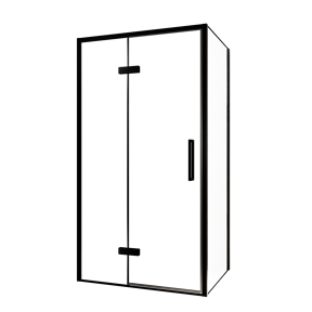 Balmani Senses Design douchehoek met linkse draaideur en vaste zijwand, 100 x 80 cm, Helder glas, Zwarte profielen