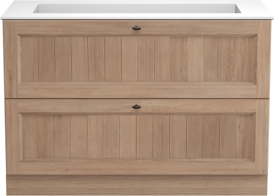 Balmani Lemon staand badkamermeubel 120 x 55 cm verweerde eik met Tablo Stretto enkele wastafel voor 2 kraangaten in solid surface mat wit