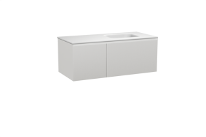 Balmani Fila zwevend badkamermeubel 120 x 55 cm mat wit met Tablo Arcato asymmetrisch rechtse wastafel in solid surface mat wit, Verticale symmetrische rechte ribbel