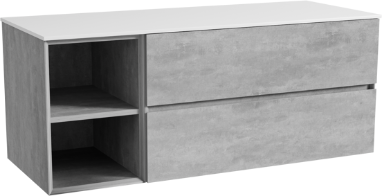 Storke Edge zwevend badmeubel 130 x 52 cm beton donkergrijs met Tavola enkel of dubbel wastafelblad in solid surface mat wit