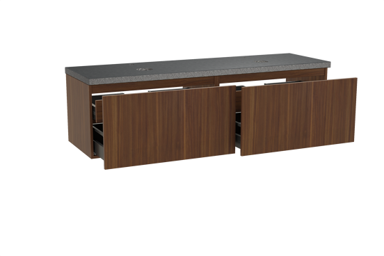 Balmani Sfera hängendes Möbelstück Set: 180 x 55 cm, Amerikanischer Nussbaum, mit Rock Doppel Waschtischplatte, Schwarzes Granit