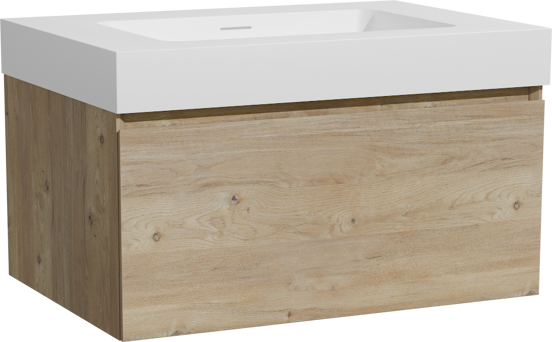 Storke Edge zwevend badkamermeubel 75 x 52 cm ruwe eik met Mata High enkele wastafel in solid surface mat wit