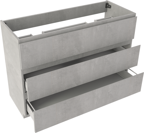 Storke Delta meuble sous-lavabo a poser 120 x 48 cm béton gris foncé 3 tiroirs 2 découpés de siphon