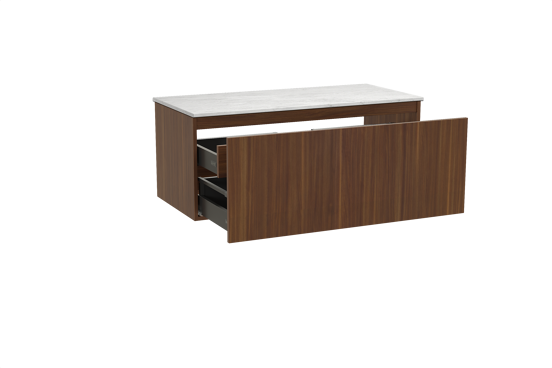 Balmani Sfera hängendes Möbelstück Set: 120 x 55 cm, Amerikanischer Nussbaum, mit Stretto Einzel- oder Doppel Waschtischplatte, Marmor Carrara