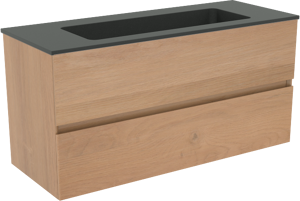 Storke Edge zwevend badkamermeubel 100 x 40 cm ruwe eik met Scuro enkele wastafel in kwarts mat zwart