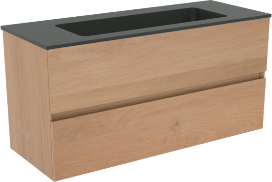 Storke Edge meuble salle de bains suspendu 100 x 40 cm chêne brut avec Scuro plan simple en quartz noir mat