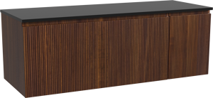 Storke Ribs meuble salle de bains suspendu 140 x 52 cm noyer avec Panton tablette simple ou double en mdf enduit de poudre noir mat, Nervure droite symétrique verticale