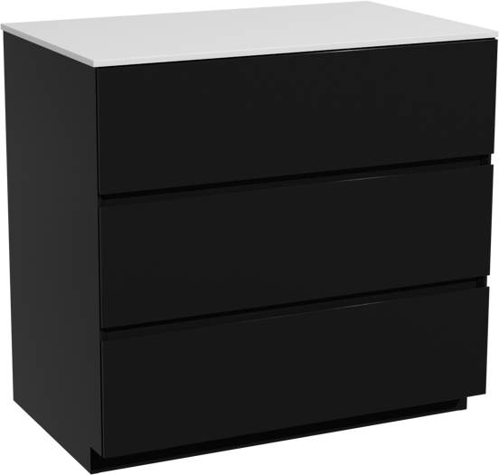 Storke Edge staand badkamermeubel 85 x 52 cm mat zwart met Tavola enkel tablet in solid surface mat wit
