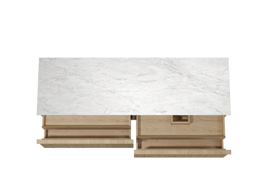 Balmani Forma hängendes Möbelstück Set: 180 x 55 cm, Naturbelassene Eiche, mit Stretto Einzel- oder Doppel Waschtischplatte, Marmor, Carrara, Vertikale symmetrische gerade Rippe
