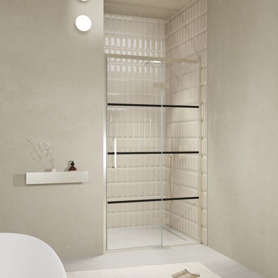 Balmani Senses Design Dusche Drehtür, Rechts, 120 cm x 210 cm, Lined, Profil Brushed CoolMetal, inklusive Coating